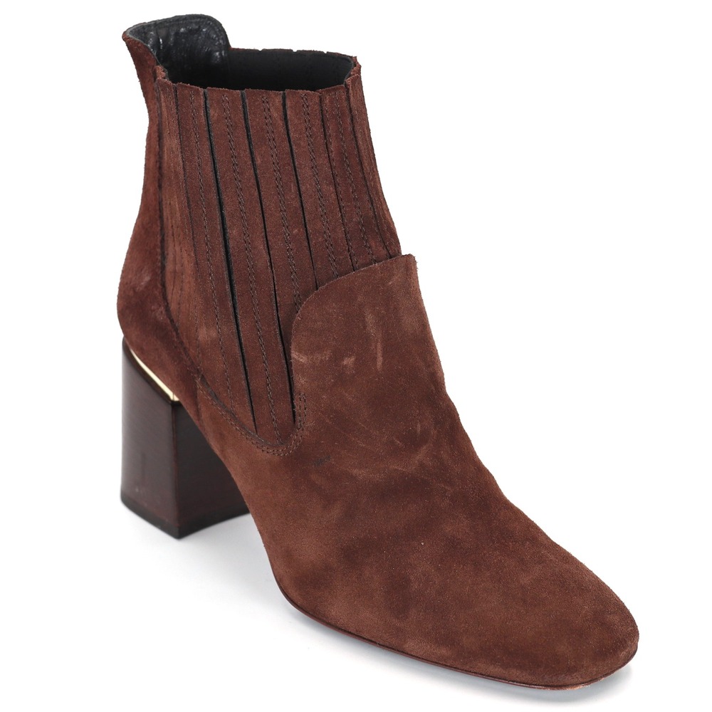 Tods Ankle Boots Women 37 Brown Suede Block Heel Square Toe Italian Luxury Boot